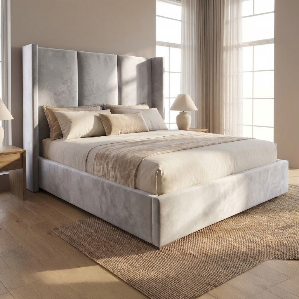 Odessa Wingback Bed Frame in Plush Silver