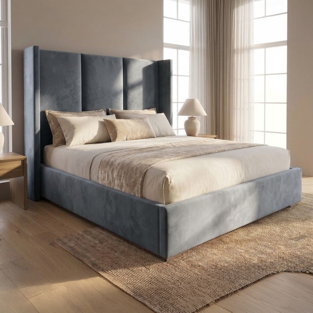 Odessa Wingback Bed Frame in Plush Steel