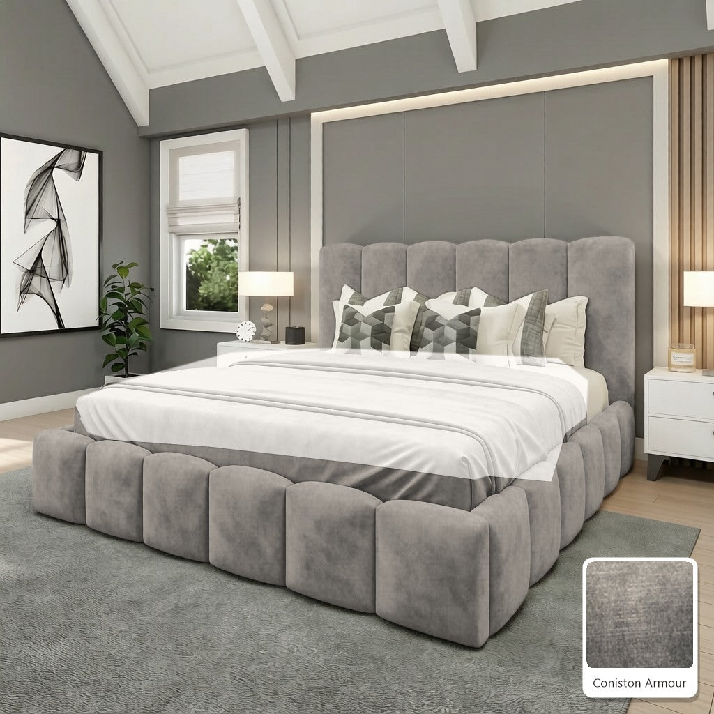 Olivia Upholstered Bed Frame in Coniston Armour, with Coniston Armour fabric sample