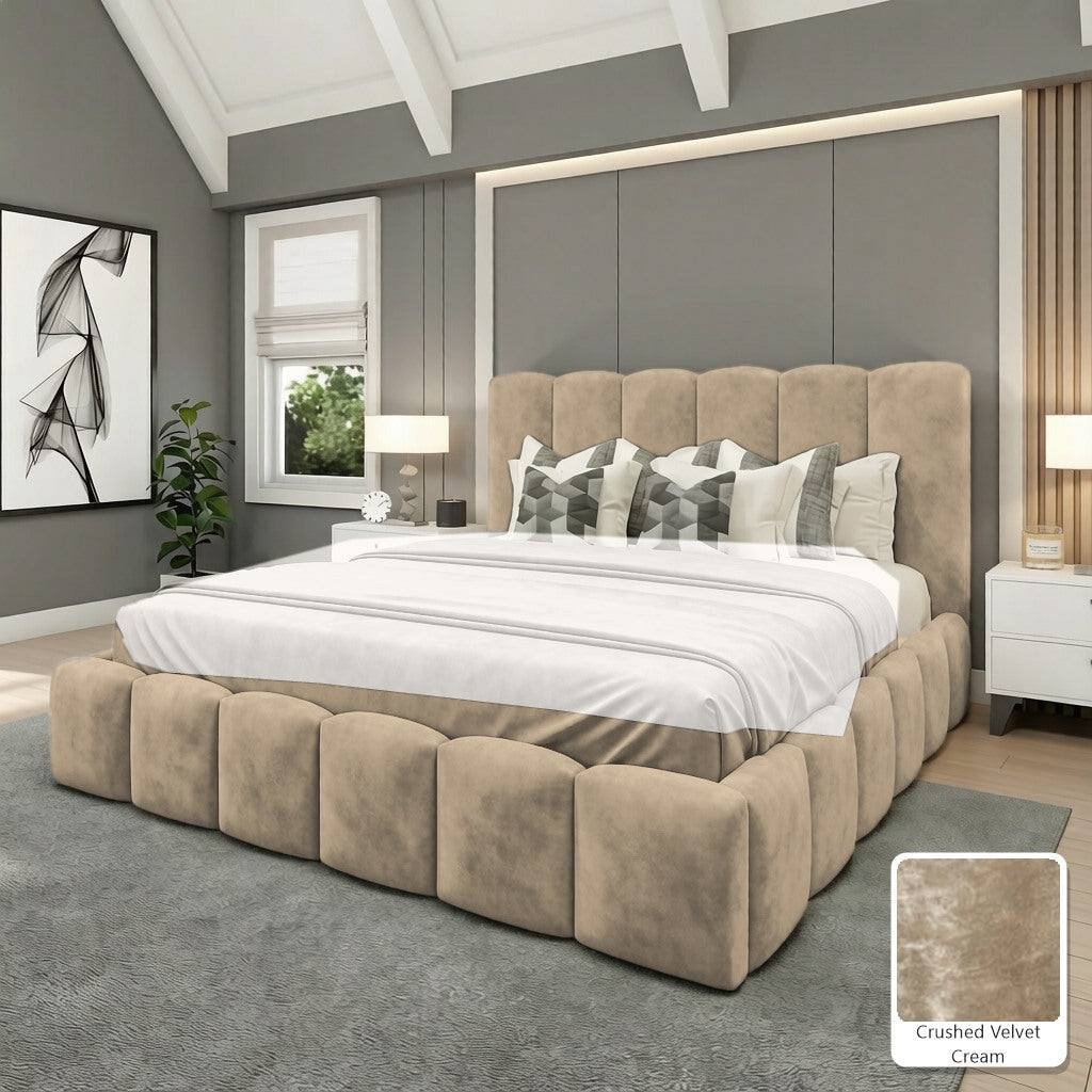 Olivia Upholstered Bed Frame in Crushed Velvet Cream, with Crushed Velvet Cream fabric sample