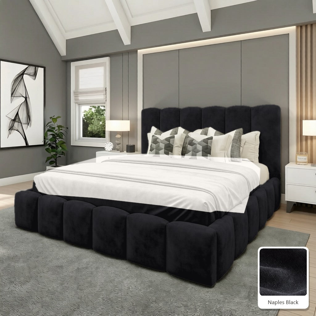 Olivia Upholstered Bed Frame in Naples Black, with Naples Black fabric sample