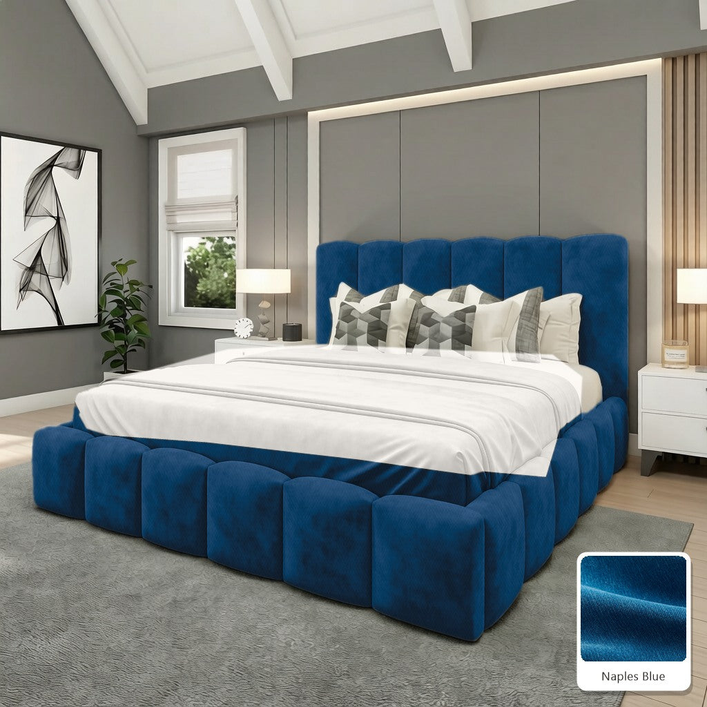 Olivia Upholstered Bed Frame in Naples Blue, with Naples Blue fabric sample