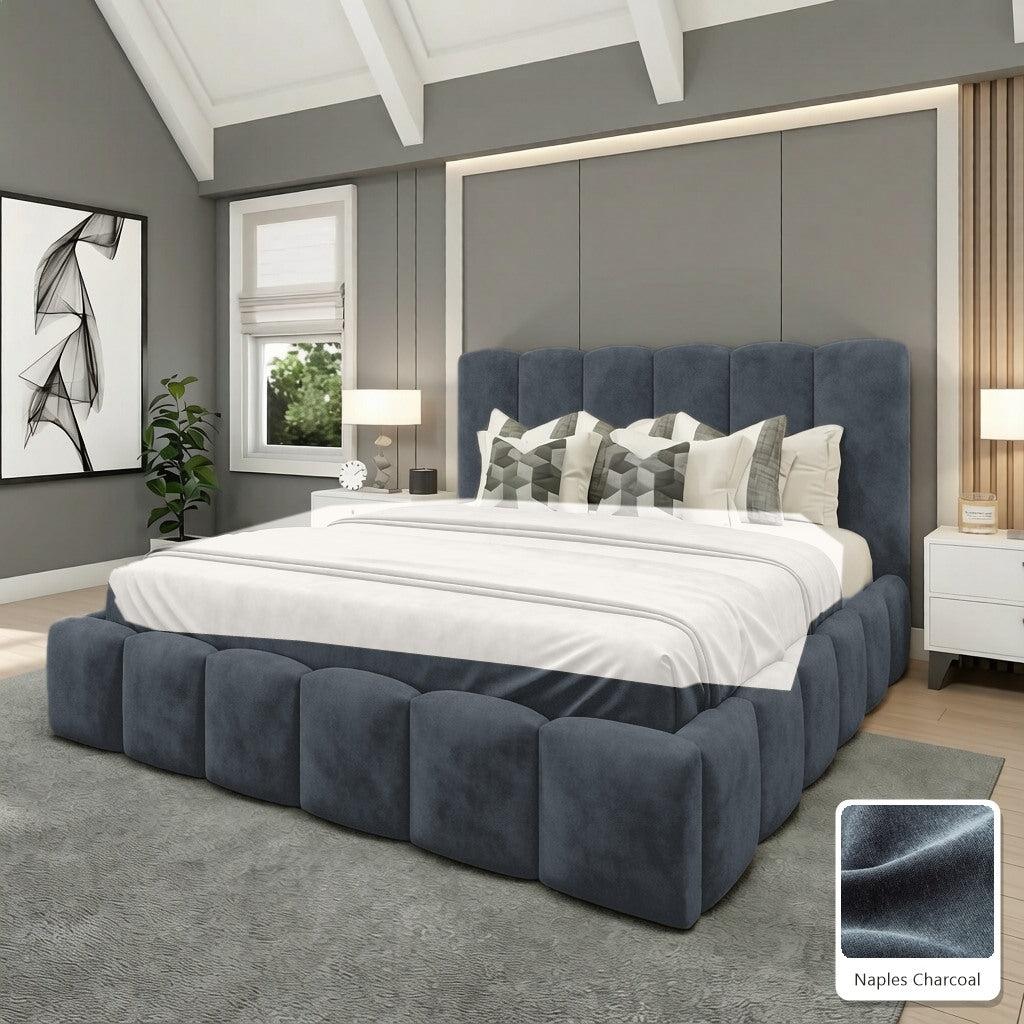 Olivia Upholstered Bed Frame in Naples Charcoal, with Naples Charcoal fabric sample