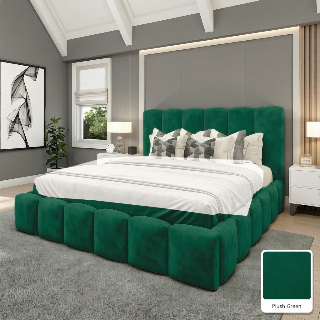 Olivia Upholstered Bed Frame in Plush Green, with Plush Green fabric sample