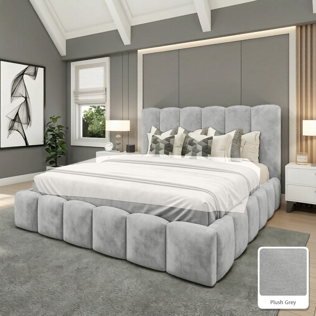 Olivia Upholstered Bed Frame in Plush Grey, with Plush Grey fabric sample