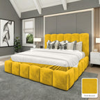 Olivia Upholstered Bed Frame in Plush Mustard, with Plush Mustard fabric sample
