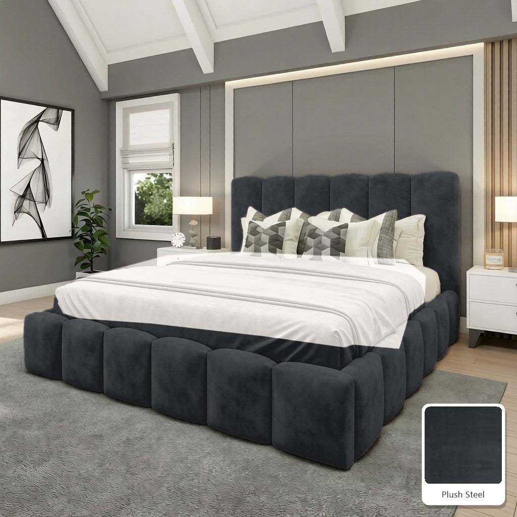 Olivia Upholstered Bed Frame in Plush Steel, with Plush Steel fabric sample