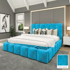 Olivia Upholstered Bed Frame in Plush Turquoise, with Plush Turquoise fabric sample