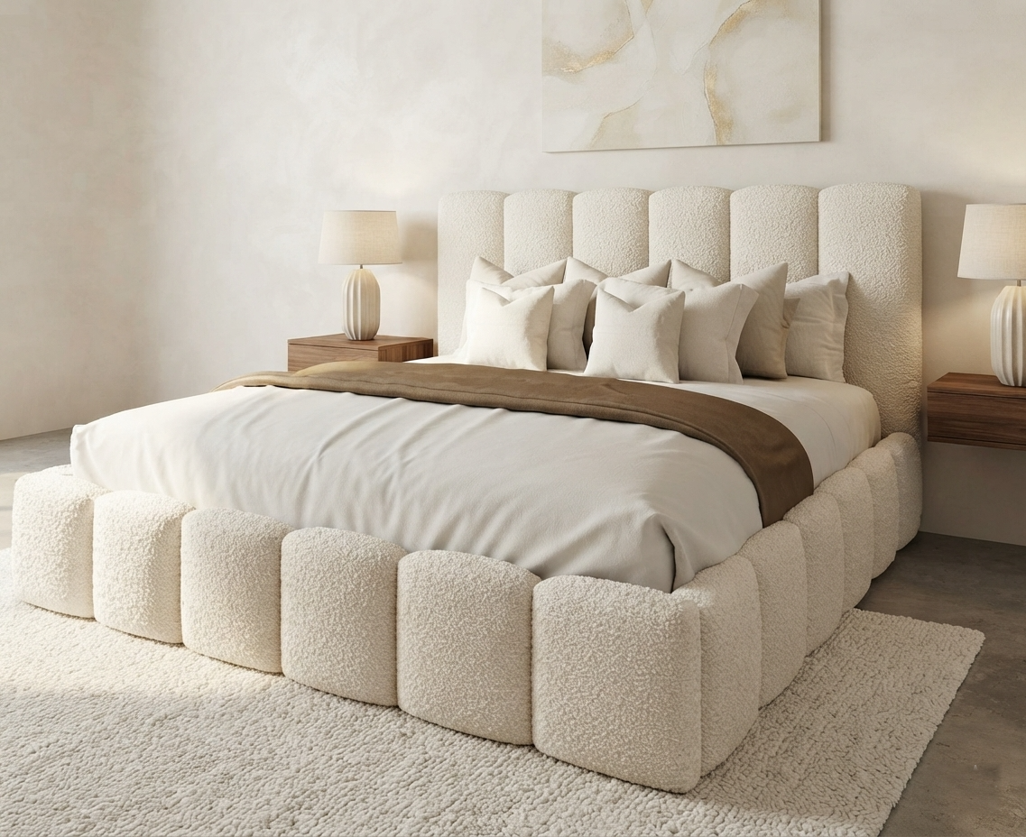 Orlando Teddy Boucle Bed Frame in cream boucle